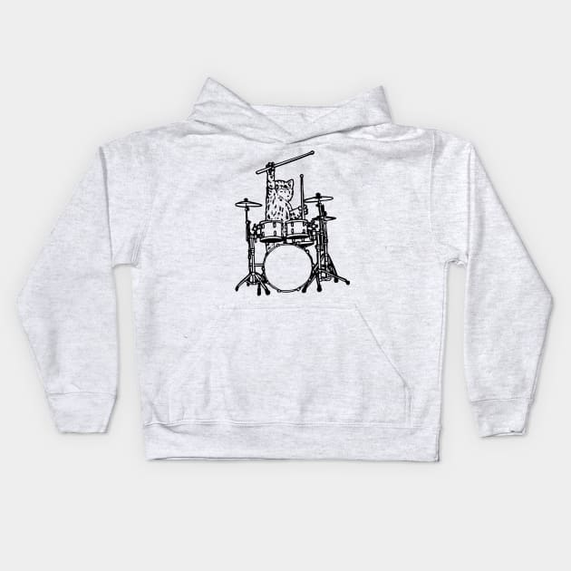 Cat Playing Drum Kids Hoodie by Rumsa